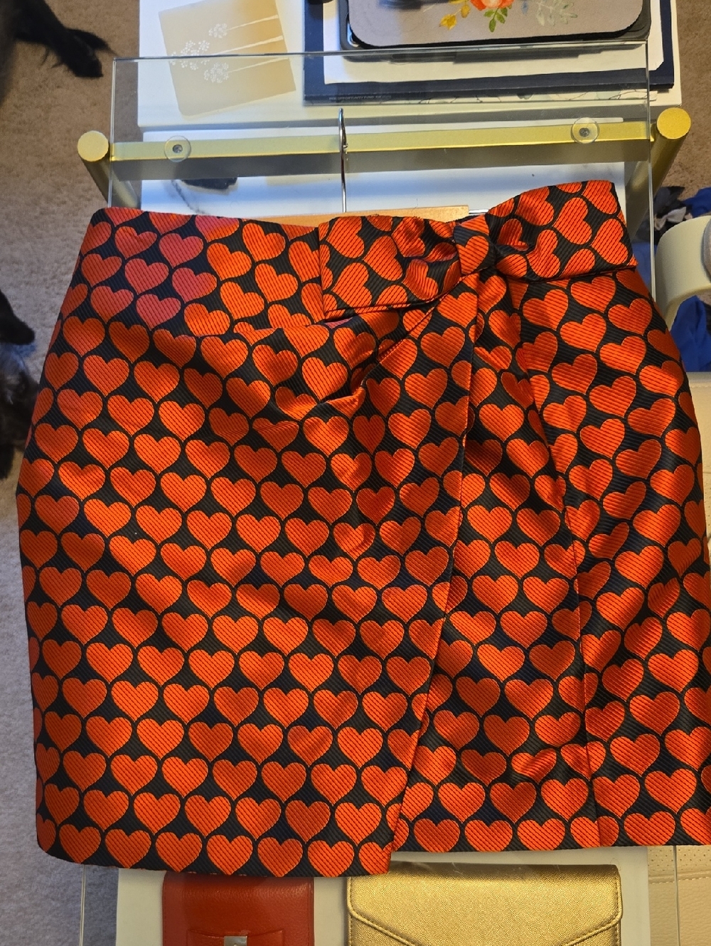 Heart Print Red and Black Satin Skirt